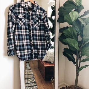 Navy Flannel Button Down Top